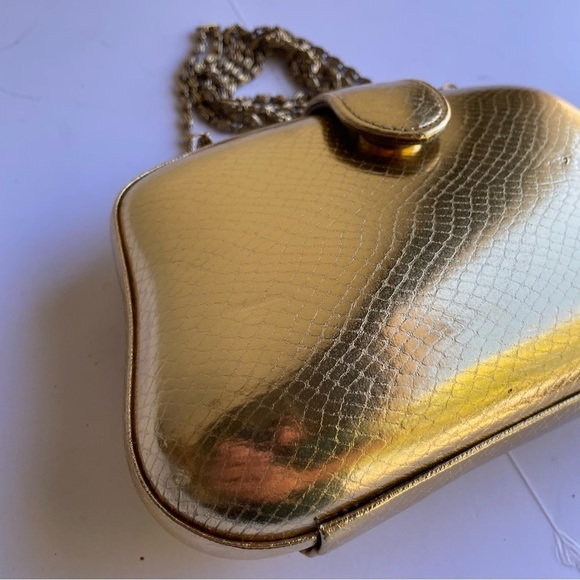 Andre Cellini Vintage Mini metallic hardcover evening handbag gold shoulder bag - Picture 3 of 15